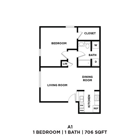 A 1 bedroom 1 bathroom apartment is 706 square feet.